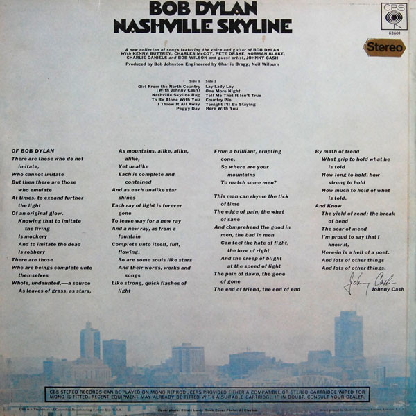 Bob Dylan - Nashville Skyline | CBS (S 63601) - 2 Bob Dylan - Nashville Skyline | CBS (S 63601) - 2