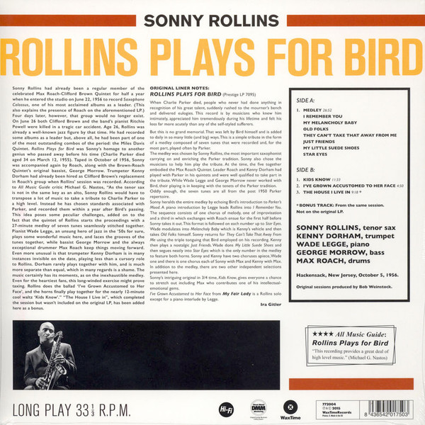 Sonny Rollins Quintet With Kenny Dorham And Max Roach - Rollins Plays For Bird | WaxTime (772004) - 2 Sonny Rollins Quintet With Kenny Dorham And Max Roach - Rollins Plays For Bird | WaxTime (772004) - 2
