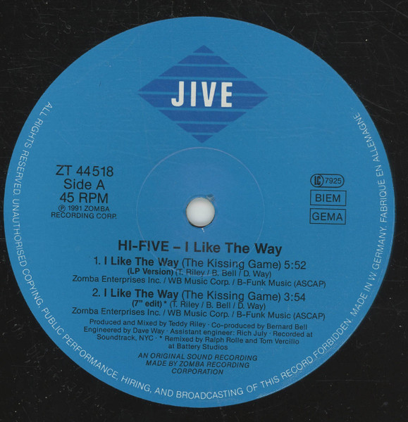 Hi-Five - I Like The Way (The Kissing Game) | Jive (ZT 44518) - 3
