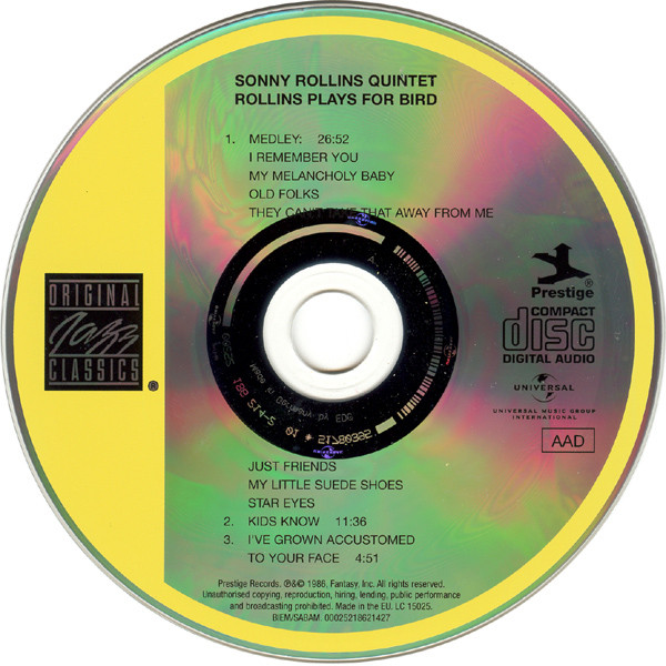 Sonny Rollins Quintet With Kenny Dorham And Max Roach - Rollins Plays For Bird | Original Jazz Classics (00025218621427) - 4 Sonny Rollins Quintet With Kenny Dorham And Max Roach - Rollins Plays For Bird | Original Jazz Classics (00025218621427) - 4
