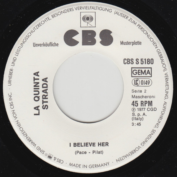 La Quinta Strada - Mama Boogie / I Believe Her | CBS (CBS S 5180) - 4