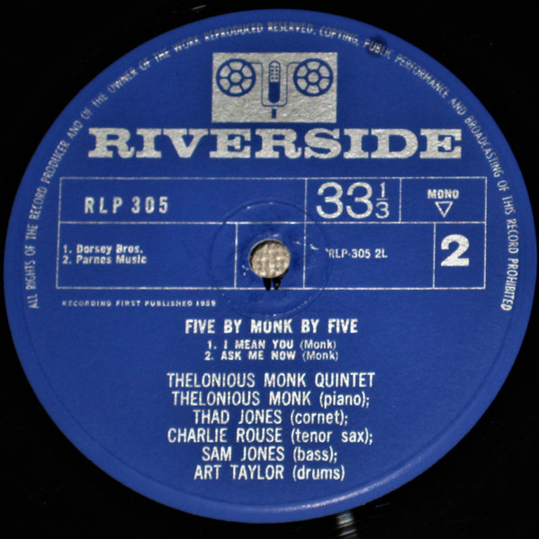 The Thelonious Monk Quintet - 5 By Monk By 5 | Riverside Records (RLP 305) - 4 The Thelonious Monk Quintet - 5 By Monk By 5 | Riverside Records (RLP 305) - 4