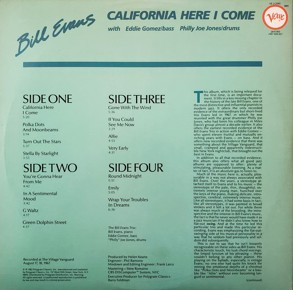 Bill Evans - California Here I Come | Verve Records (VE2-2545) - 4 Bill Evans - California Here I Come | Verve Records (VE2-2545) - 4