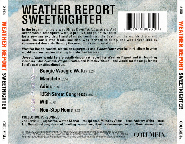 Weather Report - Sweetnighter [CD] | Columbia (CK 64976) - 2