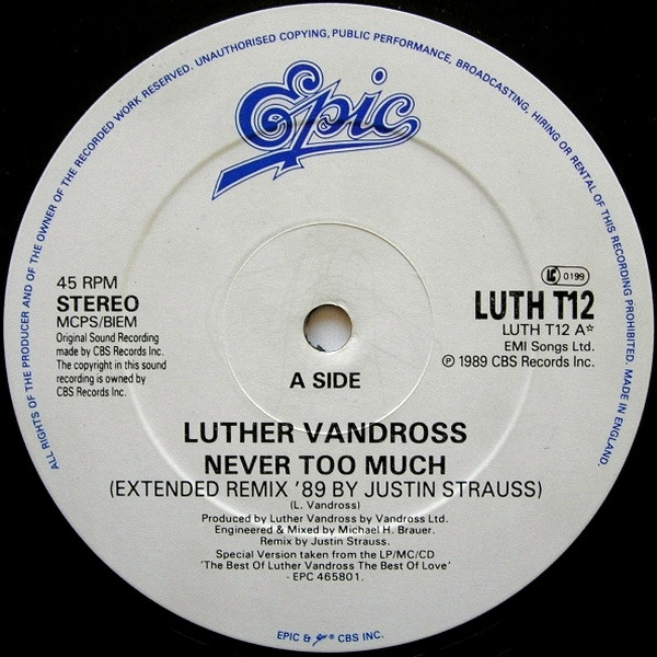 Luther Vandross - Never Too Much (Remix '89) | Epic (LUTH T12) - 4