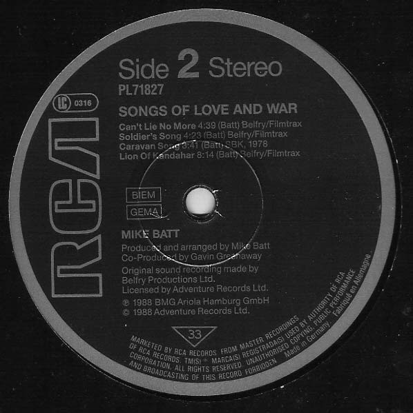Mike Batt - Songs Of Love And War | RCA (PL 71827) - 4