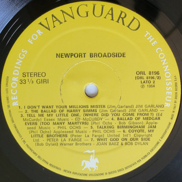 Various - Newport Broadside | Vanguard (ORL 8196) - 4