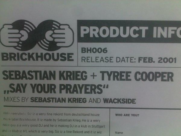 Sebastian Krieg & Tyree Cooper - Say Your Prayers | Brickhouse Records (BH006) - main Sebastian Krieg & Tyree Cooper - Say Your Prayers | Brickhouse Records (BH006) - main