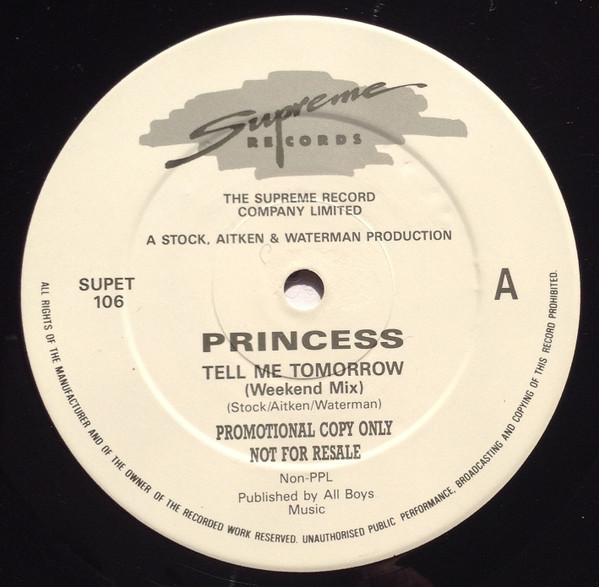 Princess - Tell Me Tomorrow | Supreme Records (SUPET 106)
