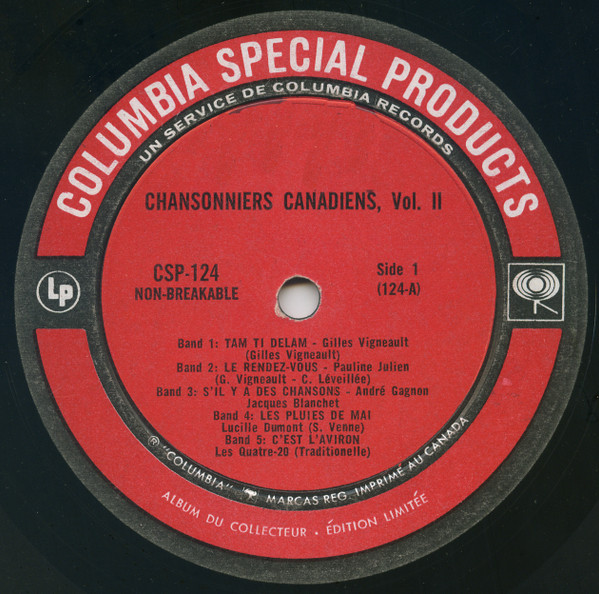 Various - Chansonniers Canadiens Volume II | Columbia Special Products (CSP-124) - 2 Various - Chansonniers Canadiens Volume II | Columbia Special Products (CSP-124) - 2