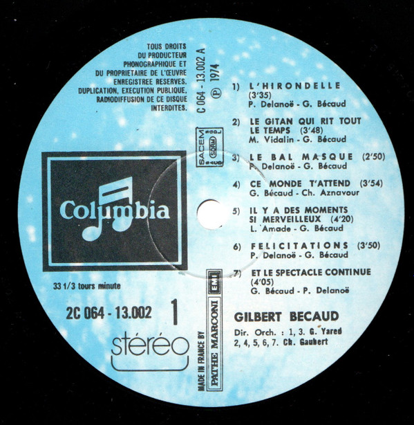 Gilbert Bécaud - Bécaud | Columbia (2C 064-13002) - 2