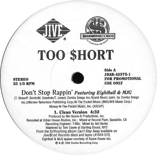 Too Short - Don't Stop Rappin' | Jive (JDAB-42575-1) - main