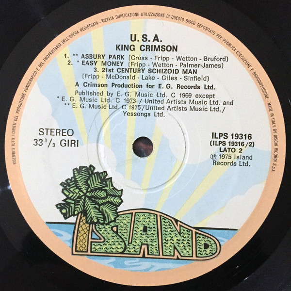 King Crimson - USA | Island Records (ILPS 19316) - 4 King Crimson - USA | Island Records (ILPS 19316) - 4