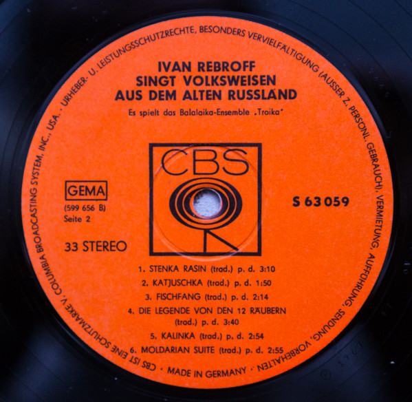 Ivan Rebroff & Balalaika Ensemble Troika - Ivan Rebroff Singt Volksweisen Aus Dem Alten Russland | CBS (S 63 059) - 4