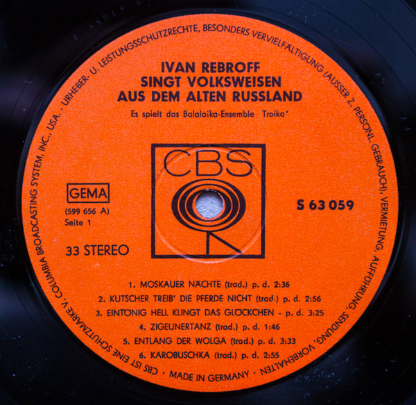 Ivan Rebroff & Balalaika Ensemble Troika - Ivan Rebroff Singt Volksweisen Aus Dem Alten Russland | CBS (S 63 059) - 3