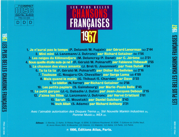 Various - Les Plus Belles Chansons Françaises - 1967 | Editions Atlas (FRA CD 006) - 2 Various - Les Plus Belles Chansons Françaises - 1967 | Editions Atlas (FRA CD 006) - 2