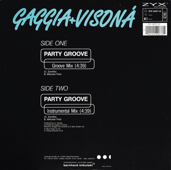 Luciano Gaggia & Roberto Visona - Party Groove | ZYX Records (ZYX 6327-12) - 2