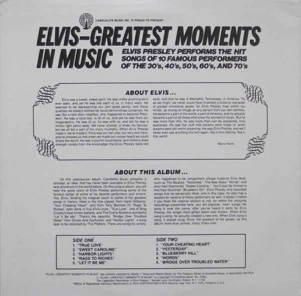 Elvis Presley - Greatest Moments In Music | RCA (DML1/0413) - 2