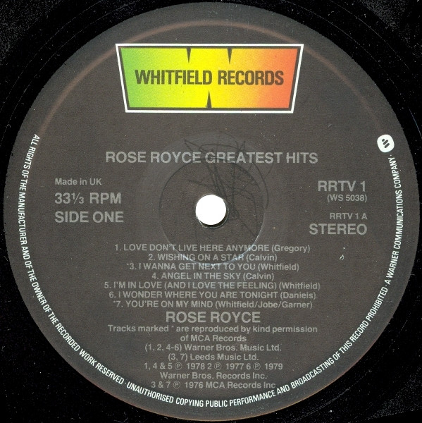 Rose Royce - Greatest Hits | Whitfield Records (RRTV1) - 3