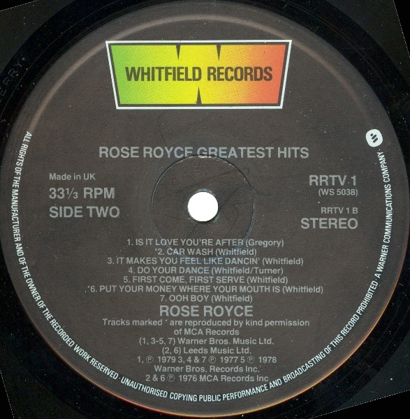 Rose Royce - Greatest Hits | Whitfield Records (RRTV1) - 4