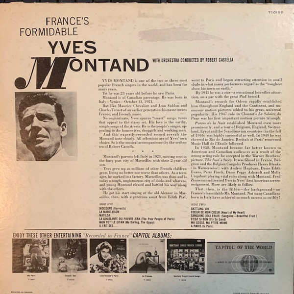 Yves Montand - France's Formidable [Vinyl] | Capitol Records (T10160) - 2
