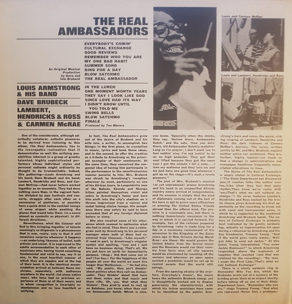 Louis Armstrong And His Band , Dave Brubeck , Lambert, Hendricks & Ross , Carmen McRae - The Real Ambassadors | Columbia Masterworks (OS-2250) - 3