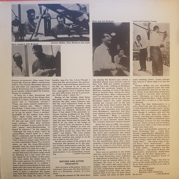 Louis Armstrong And His Band , Dave Brubeck , Lambert, Hendricks & Ross , Carmen McRae - The Real Ambassadors | Columbia Masterworks (OS-2250) - 4