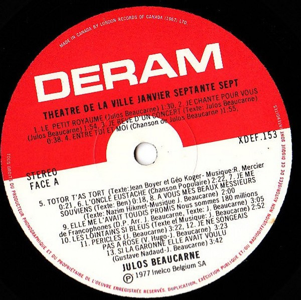 Julos Beaucarne - Au "Théâtre De La Ville" Janvier Septante Sept | Deram (XDEF-153) - 3 Julos Beaucarne - Au "Théâtre De La Ville" Janvier Septante Sept | Deram (XDEF-153) - 3