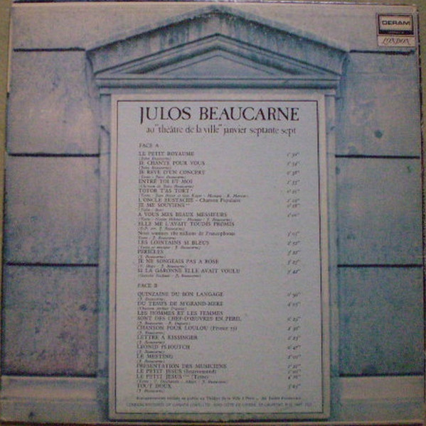 Julos Beaucarne - Au "Théâtre De La Ville" Janvier Septante Sept | Deram (XDEF-153) - 2 Julos Beaucarne - Au "Théâtre De La Ville" Janvier Septante Sept | Deram (XDEF-153) - 2