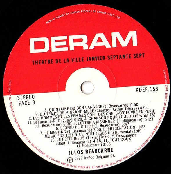 Julos Beaucarne - Au "Théâtre De La Ville" Janvier Septante Sept | Deram (XDEF-153) - 4 Julos Beaucarne - Au "Théâtre De La Ville" Janvier Septante Sept | Deram (XDEF-153) - 4