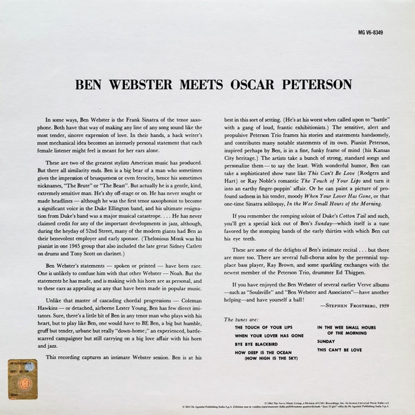 Ben Webster Meets Oscar Peterson - Ben Webster Meets Oscar Peterson | Verve Records (MG V6-8349) - 2