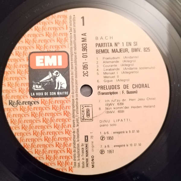 Dinu Lipatti - Johann Sebastian Bach / Wolfgang Amadeus Mozart - Jésus, Que Ma Joie Demeure · Sicilienne · Partita N° 1 / Sonate N° 8 | La Voix De Son Maître (2C 051-01963) - 3