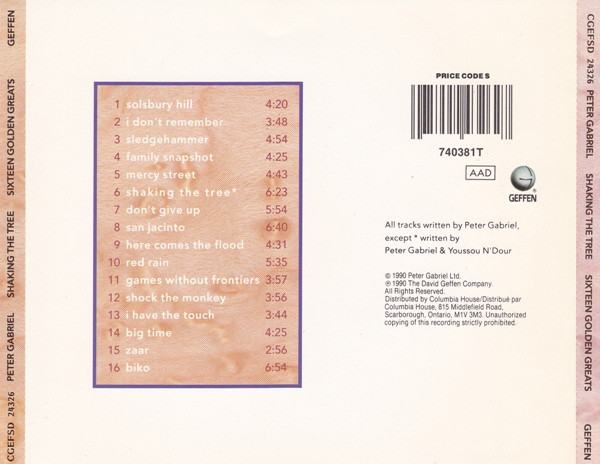 Peter Gabriel - Shaking The Tree: Sixteen Golden Greats [CD] | Geffen Records (CGEFSD 24326) - 2