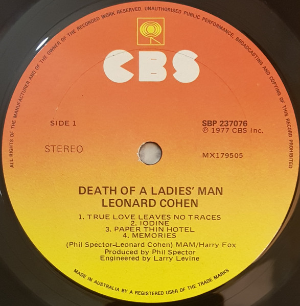 Leonard Cohen - Death Of A Ladies' Man | CBS (SBP 237076) - 4