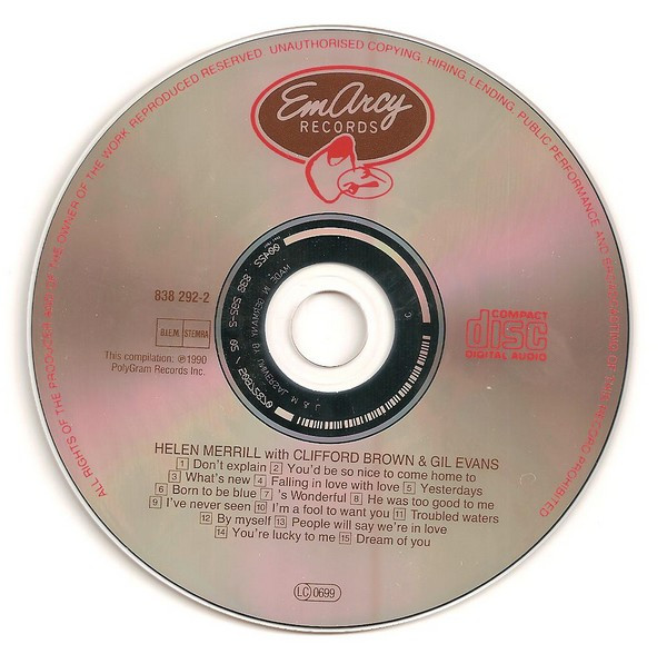 Helen Merrill , Gil Evans & Clifford Brown - Helen Merrill With Clifford Brown & Gil Evans | EmArcy (838 292-2) - 3