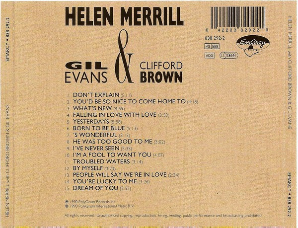 Helen Merrill , Gil Evans & Clifford Brown - Helen Merrill With Clifford Brown & Gil Evans | EmArcy (838 292-2) - 2