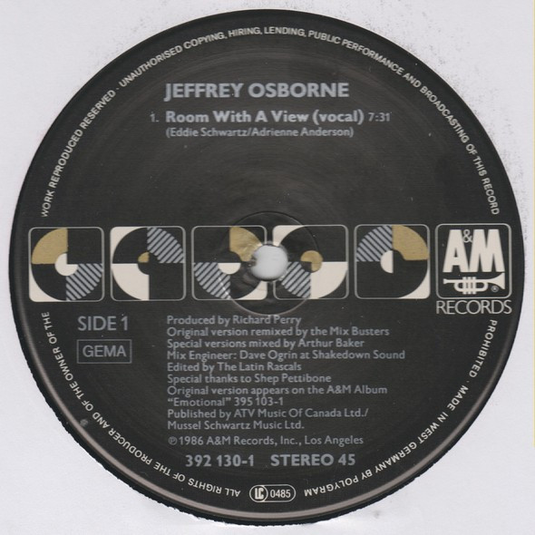 Jeffrey Osborne - Room With A View | A&M Records (392 130-1) - 2