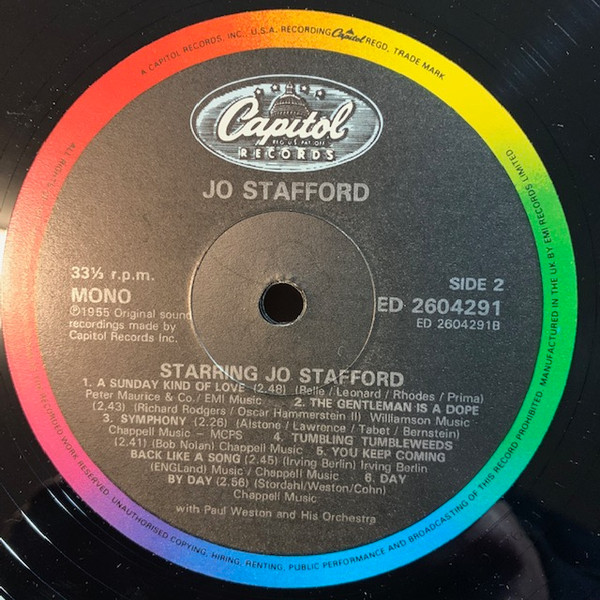 Jo Stafford With Paul Weston And His Orchestra - Starring Jo Stafford | Capitol Records (ED 2604291) - 4 Jo Stafford With Paul Weston And His Orchestra - Starring Jo Stafford | Capitol Records (ED 2604291) - 4