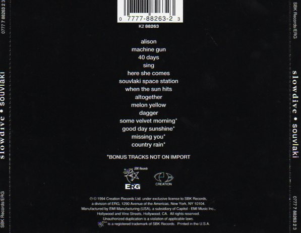 Slowdive - Souvlaki CD | Creation Records (0777 7 88263 2 3) - 2 Slowdive - Souvlaki CD | Creation Records (0777 7 88263 2 3) - 2