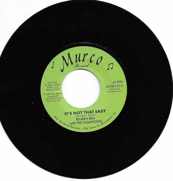 Reuben Bell With The Casanovas - It’s Not That Easy / Hummin’ A Sad Song | BGP Records (BGPRO 02) - main Reuben Bell With The Casanovas - It’s Not That Easy / Hummin’ A Sad Song | BGP Records (BGPRO 02) - main