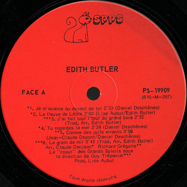 Edith Butler - Edith Butler [Vinyl] | SPPS Disques (SP-19909) - 3