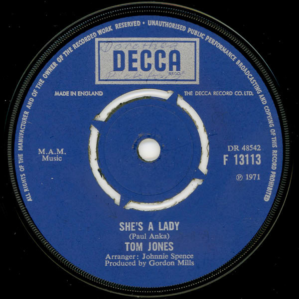 Tom Jones - She's A Lady / My Way | Decca (F.13113) - 2