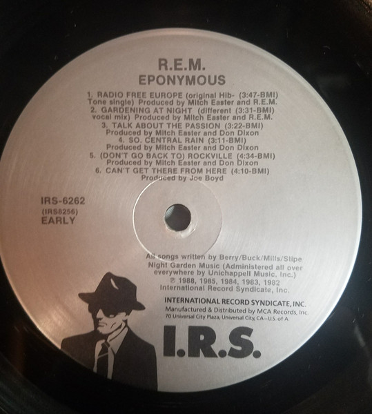R.E.M. - Eponymous | I.R.S. Records (IRS-6262) - 3 R.E.M. - Eponymous | I.R.S. Records (IRS-6262) - 3