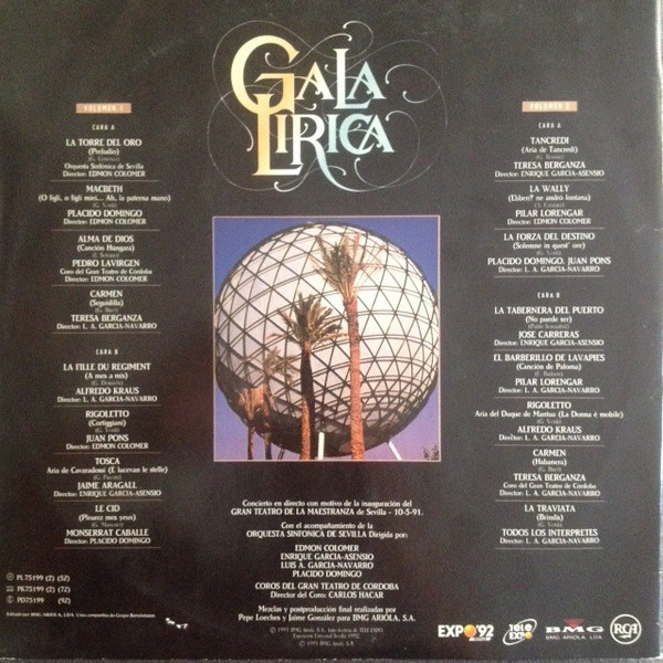 Montserrat Caballé , Placido Domingo , José Carreras , Teresa Berganza , Pilar Lorengar , Alfredo Kraus , Juan Pons , Pedro Lavirgen , Giacomo Aragall , Various - Gala Lirica | RCA (PL 75199) - 2