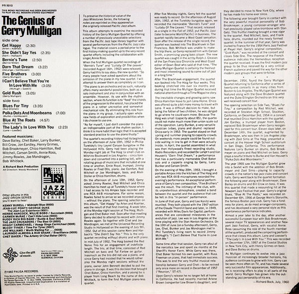 Gerry Mulligan - The Genius Of Gerry Mulligan | Pausa Records (PR 9010) - 2 Gerry Mulligan - The Genius Of Gerry Mulligan | Pausa Records (PR 9010) - 2
