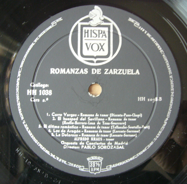 Alfredo Kraus , Pablo Sorozábal , Orquesta De Conciertos De Madrid - Romanzas De Zarzuela / Alfredo Kraus | Hispavox (HH 10-38) - 4