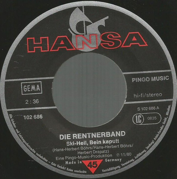 Rentnerband - Ski-Heil, Bein Kaputt / Gut Holz | Hansa (102 686) - 3