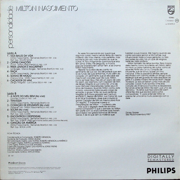 Milton Nascimento - Personalidade | Philips (833 695-1) - 2