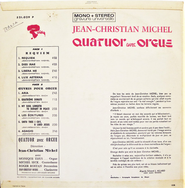 Jean-Christian Michel , Quatuor Avec Orgue - Requiem | Riviera (521 029) - 2 Jean-Christian Michel , Quatuor Avec Orgue - Requiem | Riviera (521 029) - 2