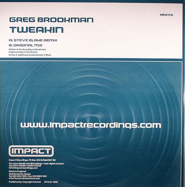 Greg Brookman - Tweakin | Impact Recordings (IMPACT016) - 2 Greg Brookman - Tweakin | Impact Recordings (IMPACT016) - 2